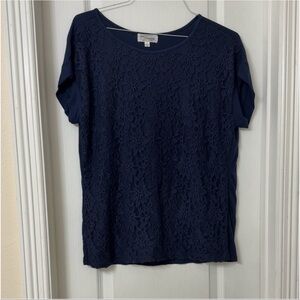Eve & Maddie Navy Blue Lace Front Scoop Neck Blouse Size L